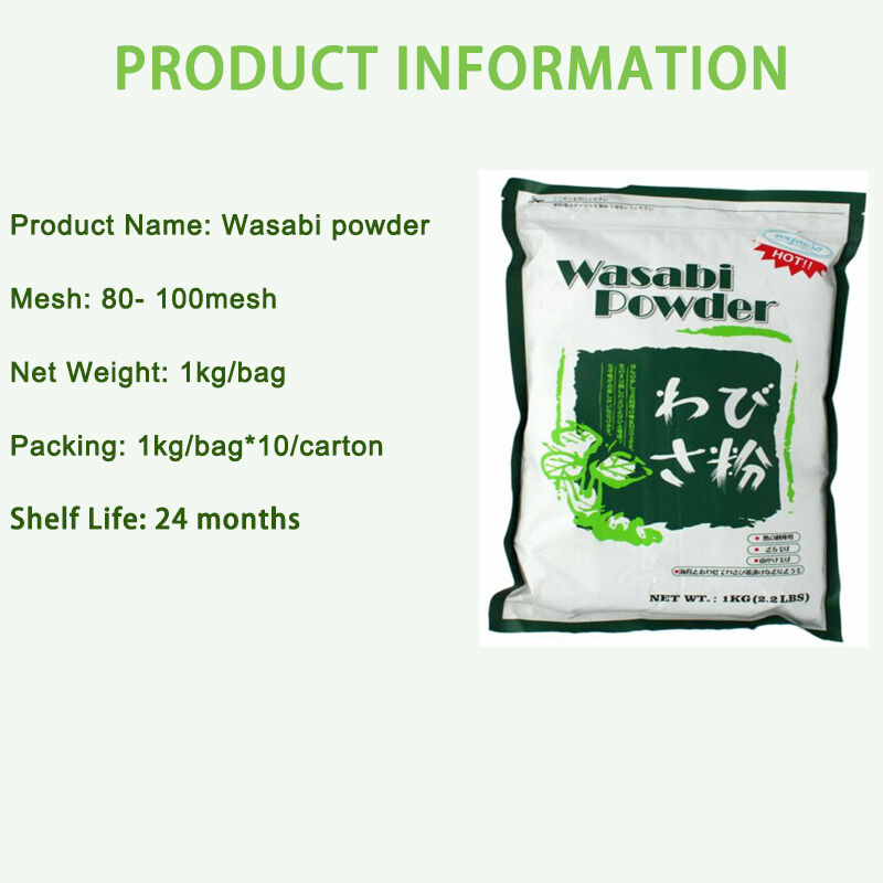 Poudre de Wasabi pure 80-100 Mesh avec saveur épicée et piquante en 1 kg de poids net pour le sushi et les fruits de mer