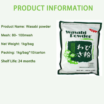 Poudre de Wasabi pure 80-100 Mesh avec saveur épicée et piquante en 1 kg de poids net pour le sushi et les fruits de mer